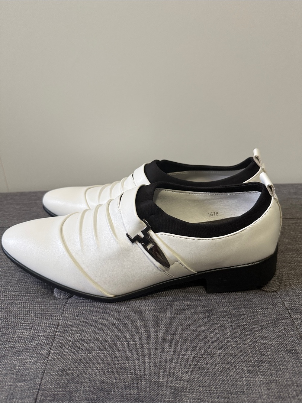 White Men's Dress Shoes with Black Trim - Classic Slip-On